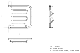Водяной полотенцесушитель Тругор ПМ2 с полкой 50x80см хром ПМ2/5080П